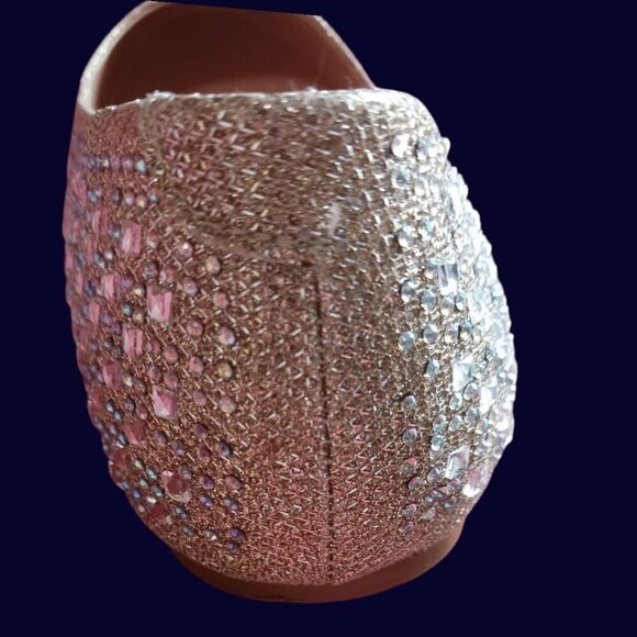 Fabulicious Rhinestone-Embellished Ballet Flats  Color Nude Glitter Mesh Size 10 - Picture 8 of 13